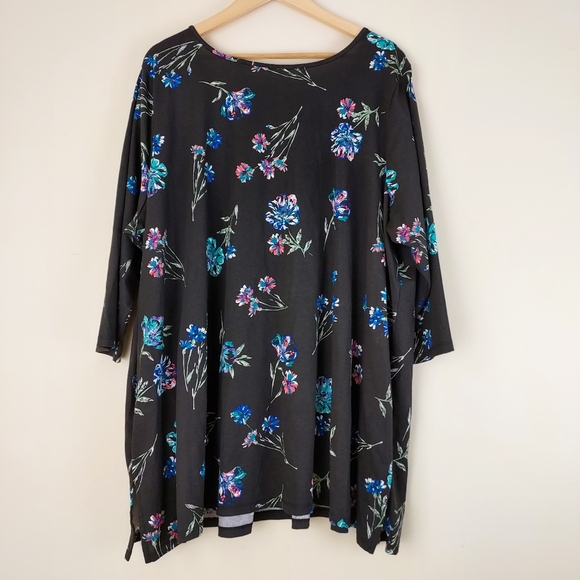 Woman Within Floral Sz 2X Scoop Neck 3/4 Sleeve Cotton Blend NWOT Tunic Blouse - Picture 3 of 11